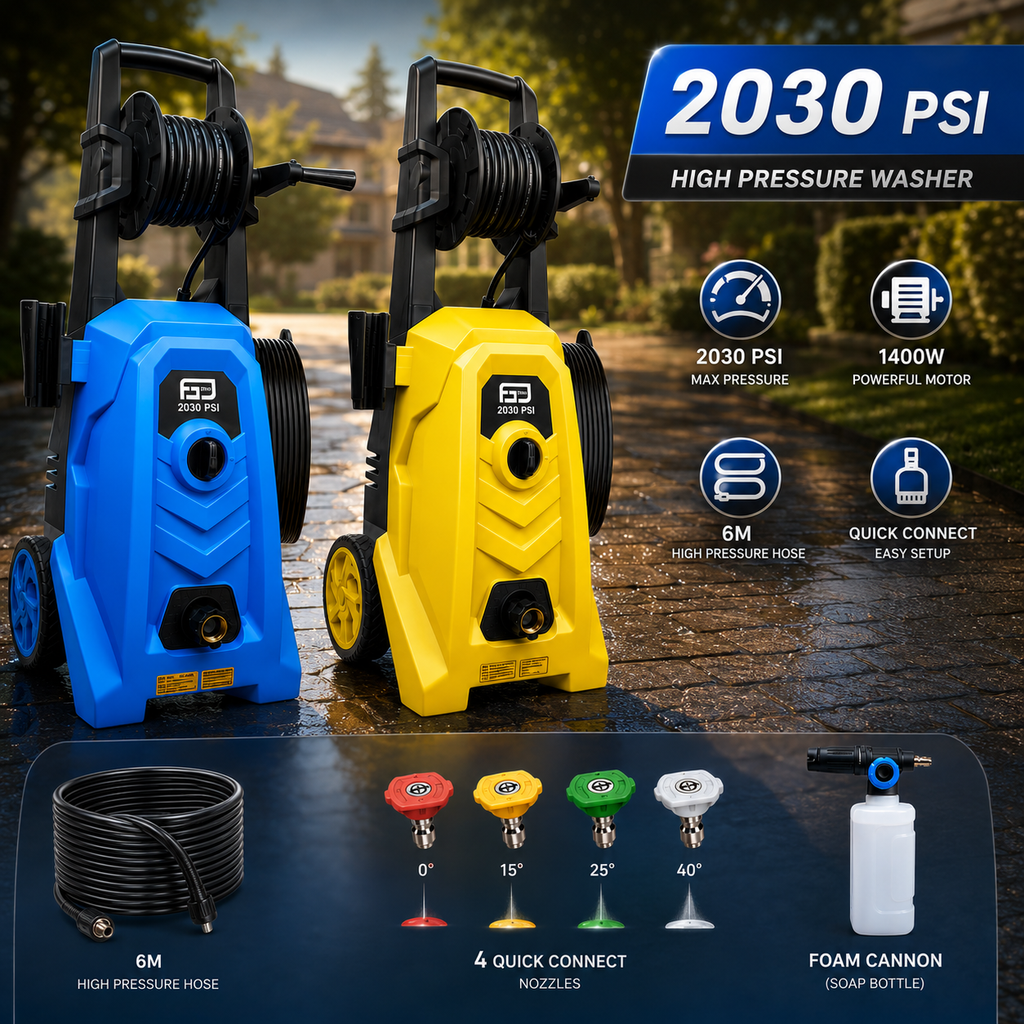 Electric Pressure Washer 2030 PSI, 1.76 GPM Portable Power Washer with Foam Cannon, 1800W High Pressure Cleaner for Car Washing, Driveways, Patios, Decks & Outdoor Cleaning