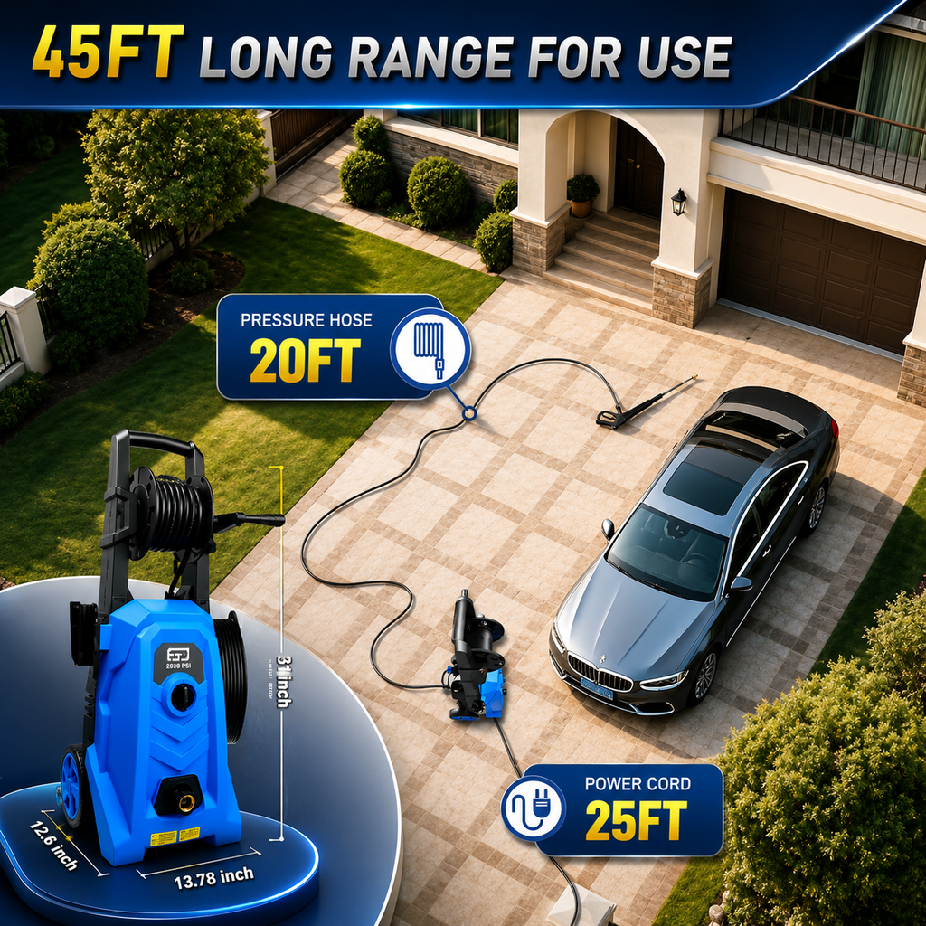 Electric Pressure Washer 2030 PSI, 1.76 GPM Portable Power Washer with Foam Cannon, 1800W High Pressure Cleaner for Car Washing, Driveways, Patios, Decks & Outdoor Cleaning