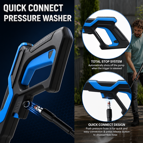 2500 PSI Electric Pressure Washer, Portable Power Washer with Anti-Twist Hose Reel, Detergent Tank, Quick-Connect Nozzles & Auto Stop System for Cars, Driveways, Patios, Decks & Home Cleaning