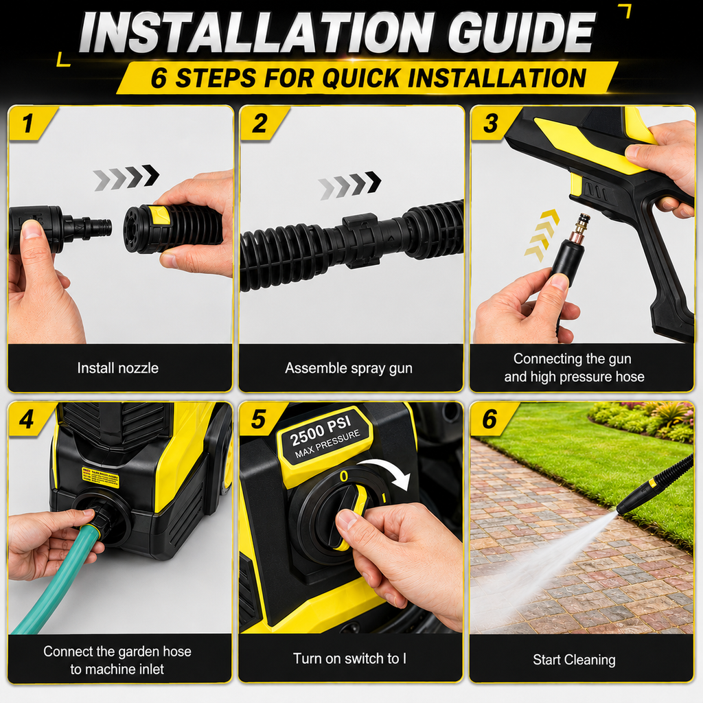 2500 PSI Electric Pressure Washer, Portable Power Washer with Anti-Twist Hose Reel, Detergent Tank, Quick-Connect Nozzles & Auto Stop System for Cars, Driveways, Patios, Decks & Home Cleaning