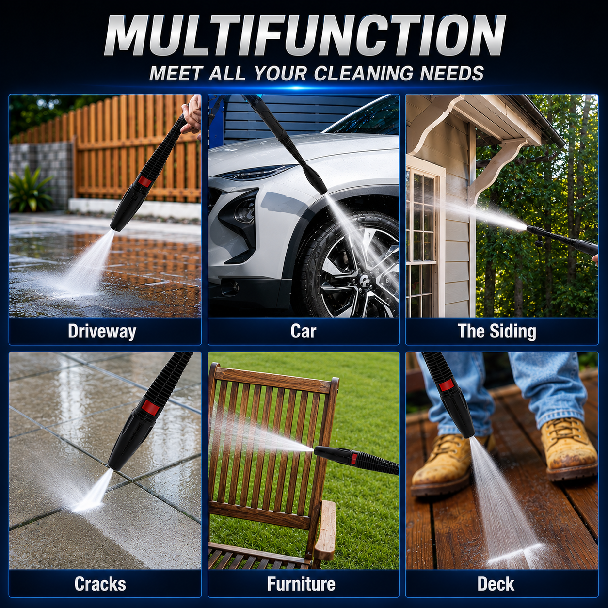 2500 PSI Electric Pressure Washer, Portable Power Washer with Anti-Twist Hose Reel, Detergent Tank, Quick-Connect Nozzles & Auto Stop System for Cars, Driveways, Patios, Decks & Home Cleaning