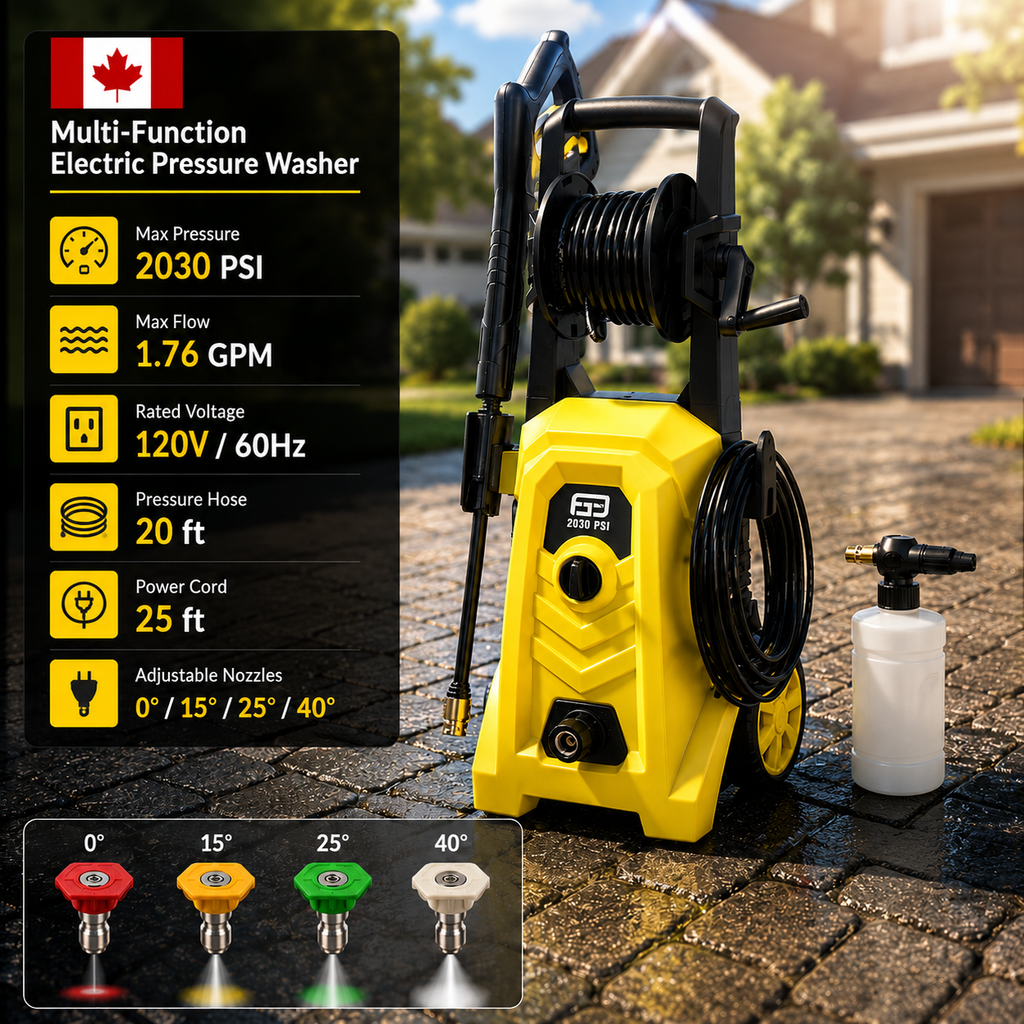 Electric Pressure Washer 2030 PSI, 1.76 GPM Portable Power Washer with Foam Cannon, 1800W High Pressure Cleaner for Car Washing, Driveways, Patios, Decks & Outdoor Cleaning