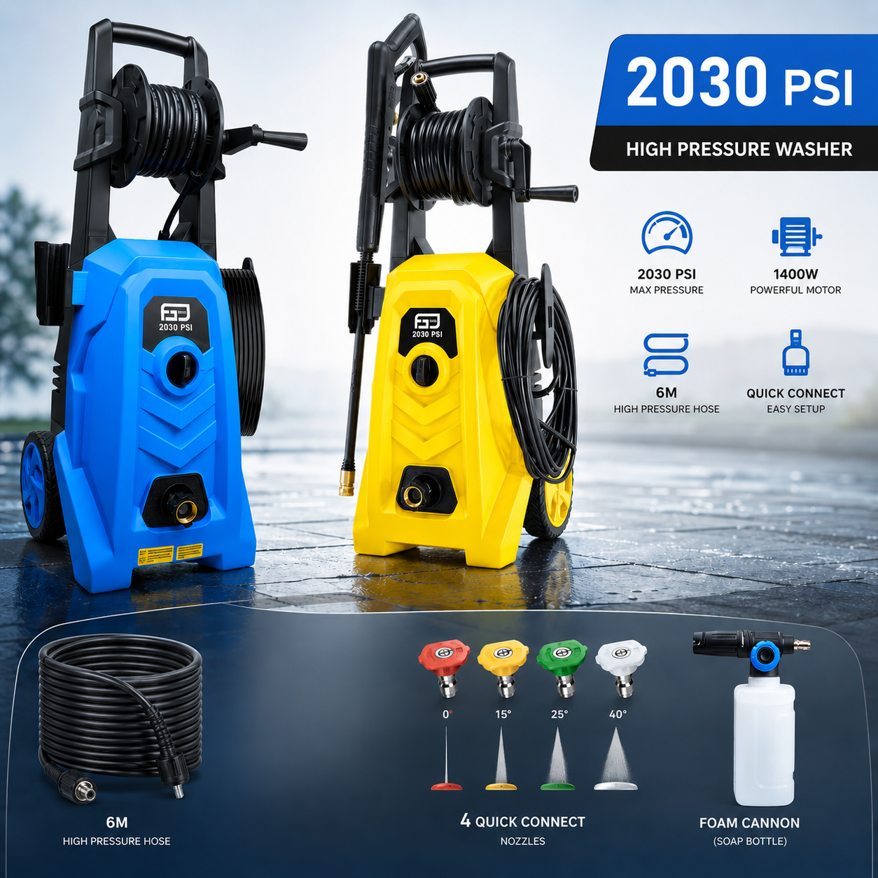Electric Pressure Washer 2030 PSI, 1.76 GPM Portable Power Washer with Foam Cannon, 1800W High Pressure Cleaner for Car Washing, Driveways, Patios, Decks & Outdoor Cleaning